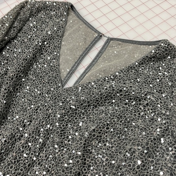 KAY UNGER Honeycomb Lace V-Neck Sequined Elbow Keyhole Back Grey Party Dress 18W - Picture 10 of 16
